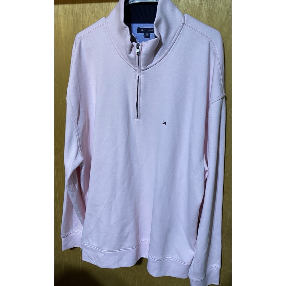 Tommy Hilfiger Pink Peony Cotton Regular Fit Sweater With Quarter Zip Size XXL
